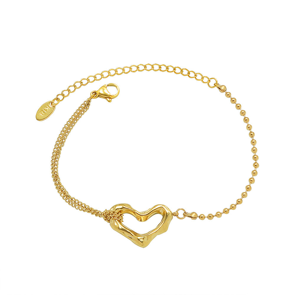 Double layer heart shape personality titanium steel 18K gold plated