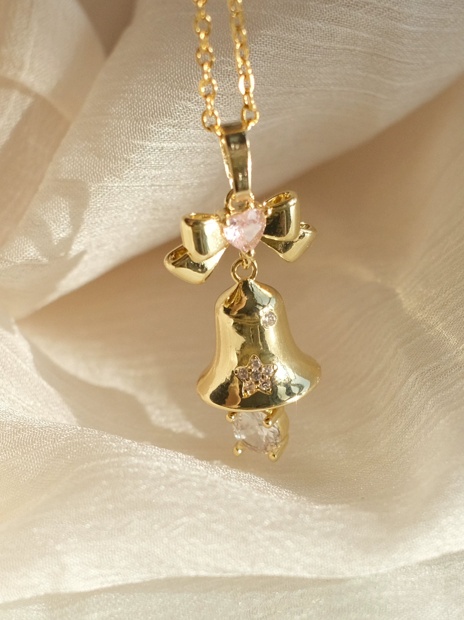 Butterfly Pink Zircon Bell Necklace Gift LJC33