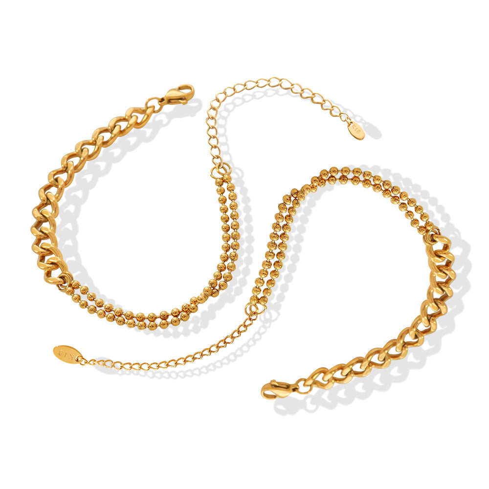Hand crafted half layer with double layer bead titanium steel 18K gold plating