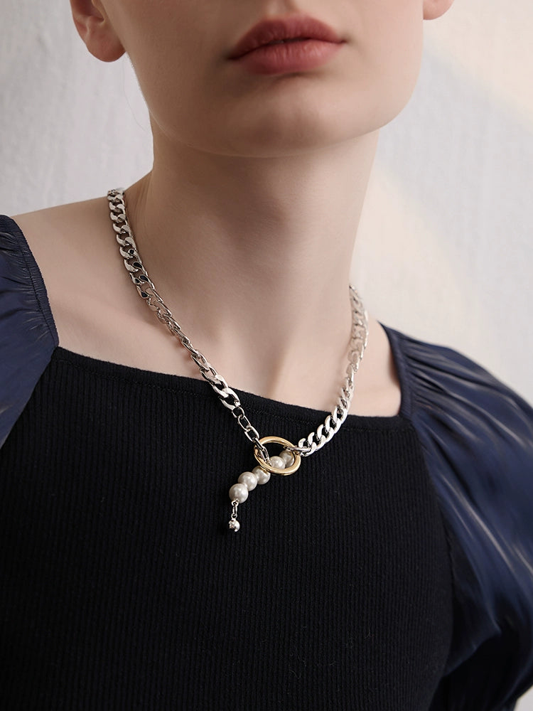 FN Metal Thick Chain Pearl Necklace LOJS81