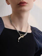 FN Metal Thick Chain Pearl Necklace LOJS81