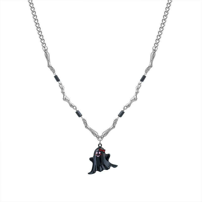 Halloween Black and White Ghost Necklace Titanium Steel  LJH44