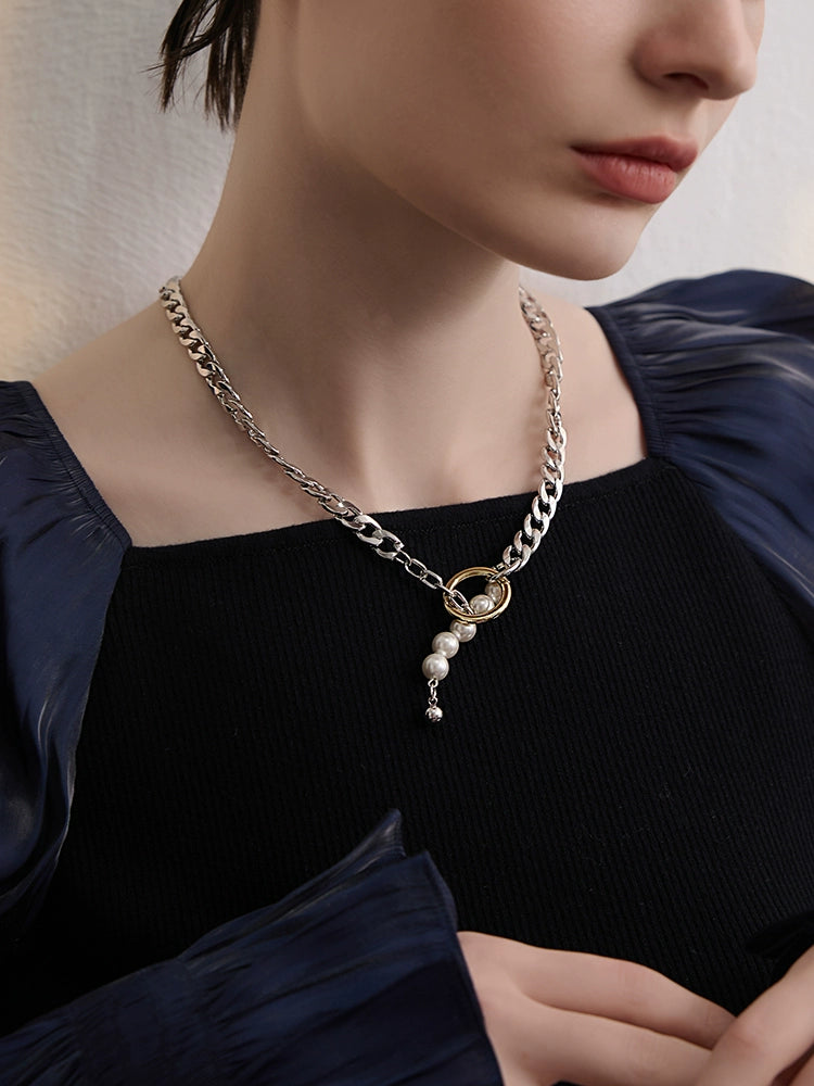 FN Metal Thick Chain Pearl Necklace LOJS81