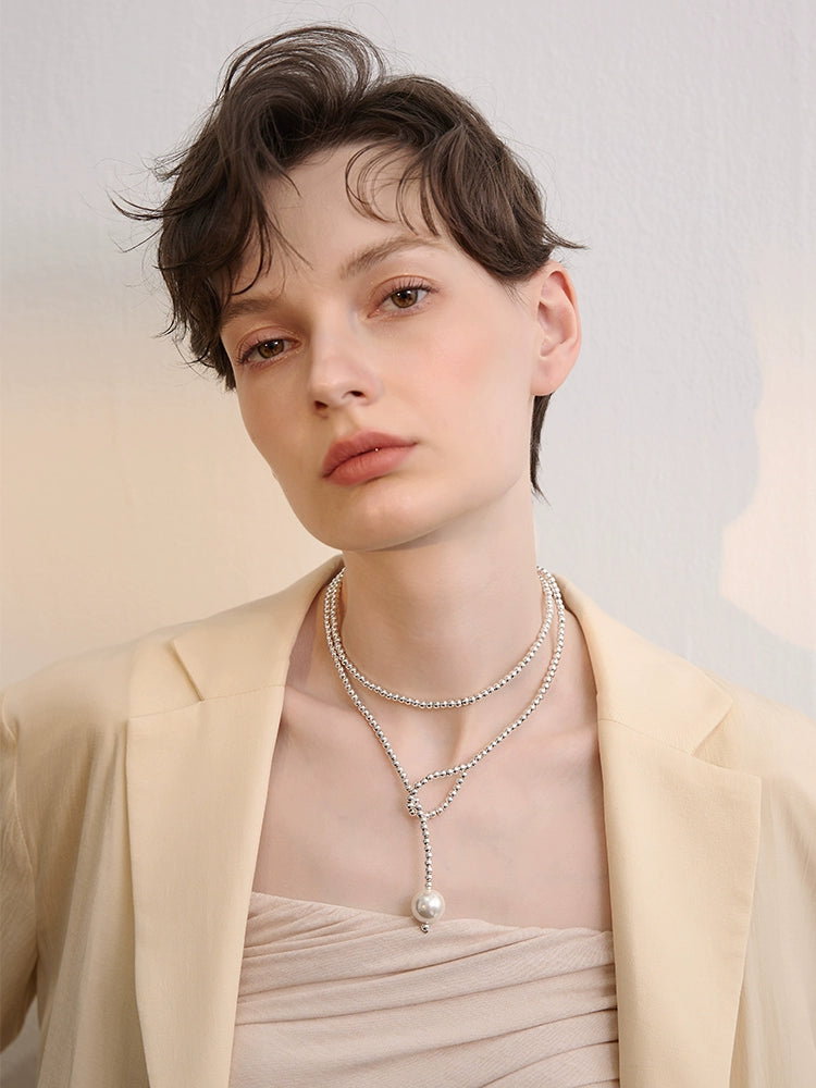 FN Metal Ball Silver Clavicle Chain Necklace LOJS62