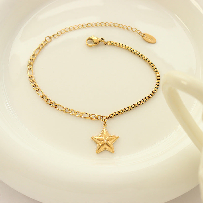 Star Double Chain 18K Titanium Steel Gold Plated Bracelet