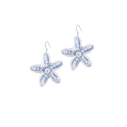 LB Hand Crochet "Starfish" Earrings Pearl Seaside Ear Clip LOJL90