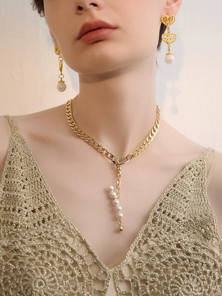 FN Metal Thick Chain Pearl Necklace LOJS81