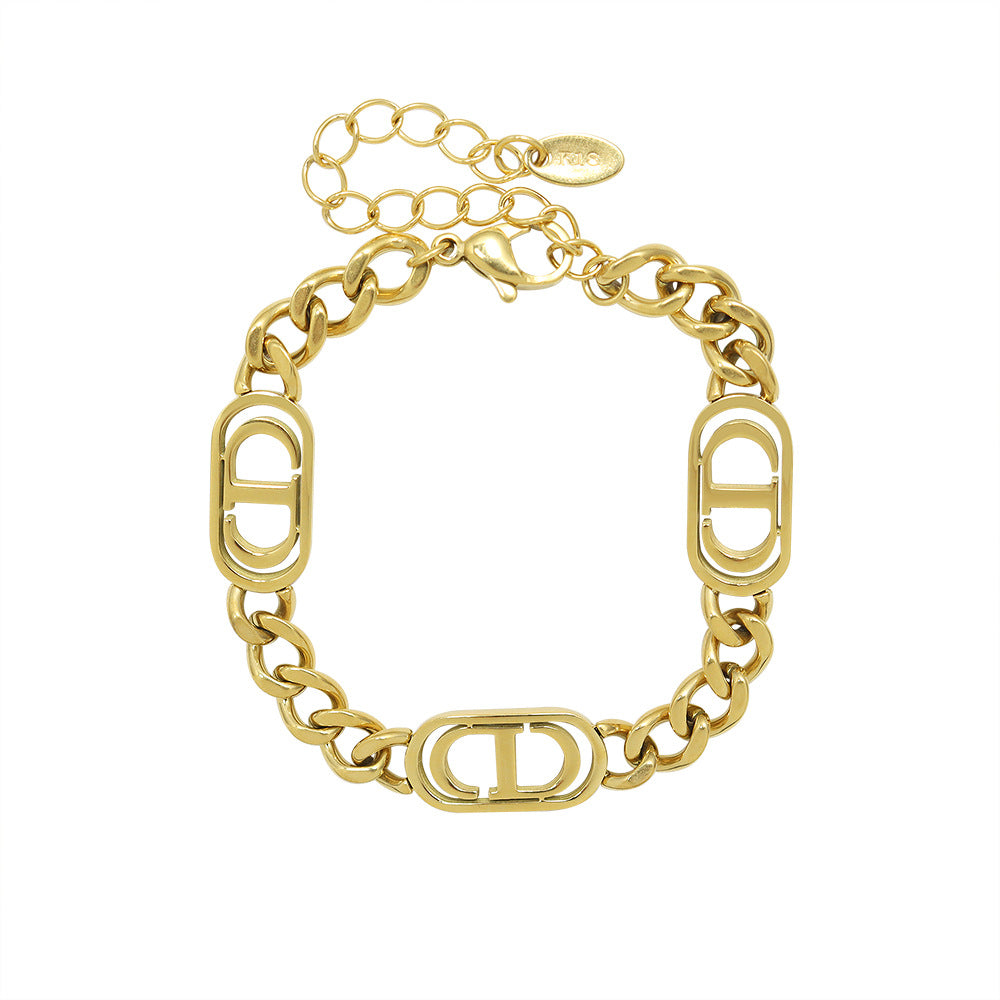Hip-hop letters 18k titanium steel gold plated bracelet
