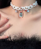 Christmas Double Snowflake Plush Clavicle Chain Necklace LJC19