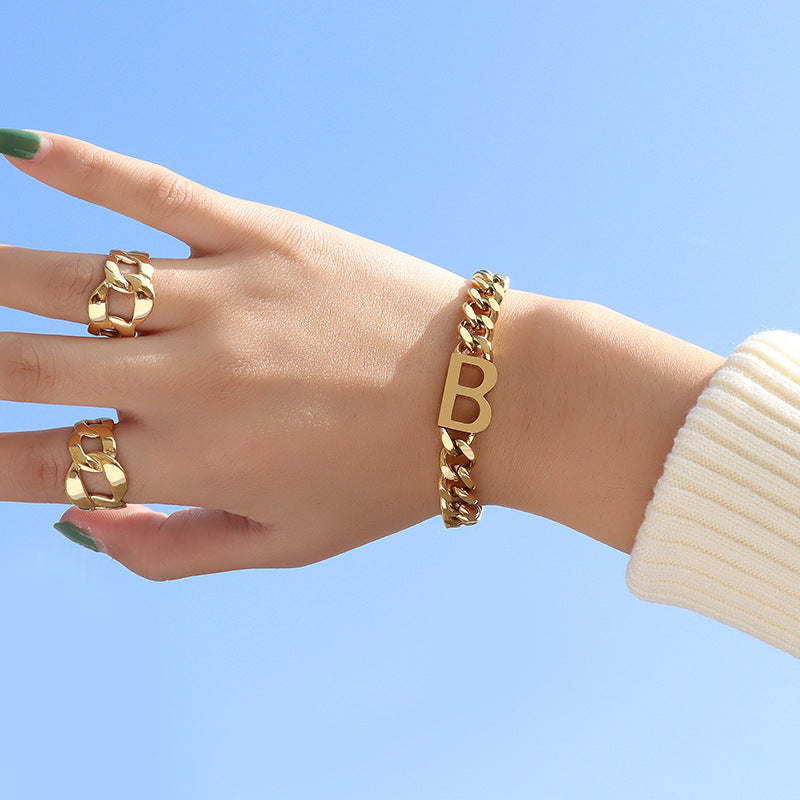 Hip-hop letters B 18k titanium steel gold plated bracelet