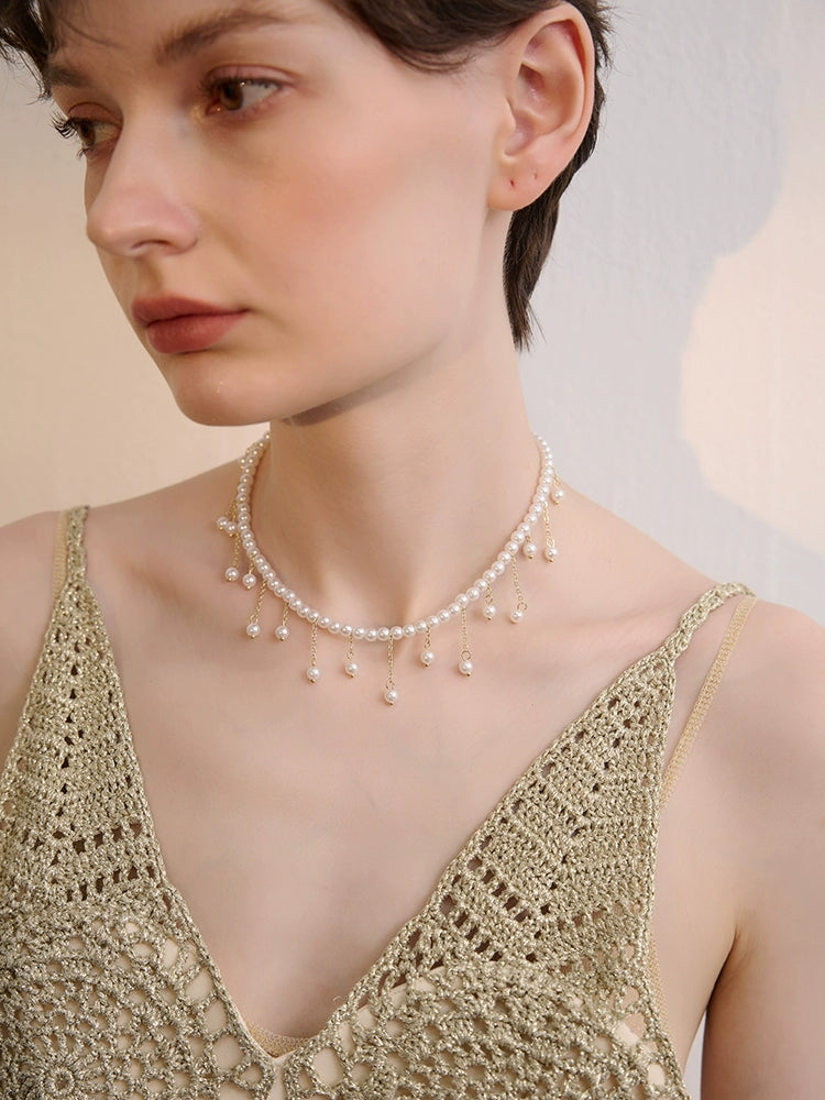 FN Tassel Pearl Necklace Slim Neckchain LOJS34