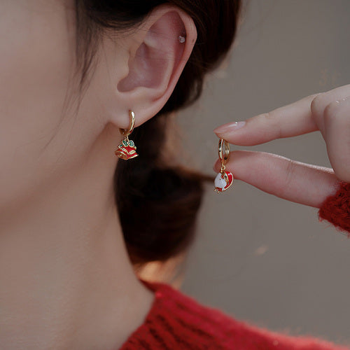 Red Bow Christmas Tree Sterling Silver Earrings LJC32