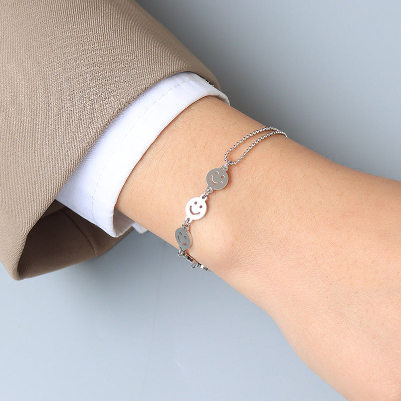 Double layer smile face 18k titanium steel gold plated bracelet