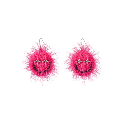 LB Hand Hook  "Smiling Face" Earrings "round Plush" Ear Clip LOJL95