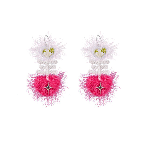 LB Hand Crochet "Fishbone" Earrings Long Ear Clip LOJL98