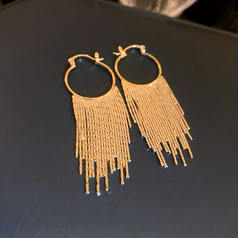 Silvery Sparkling Tassel Design Dangle Earrings Elegant Minimalist Style Copper 18K Gold Plated Jewelry Exquisite Female Gift