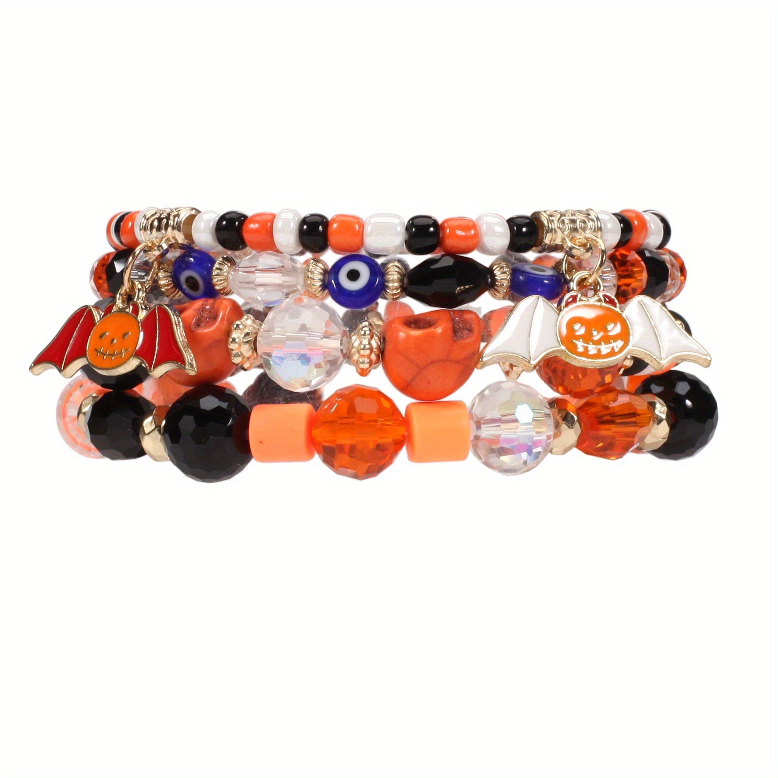 Halloween Bat Pumpkin Pendant Ladies Multilayer Beads Bracelet