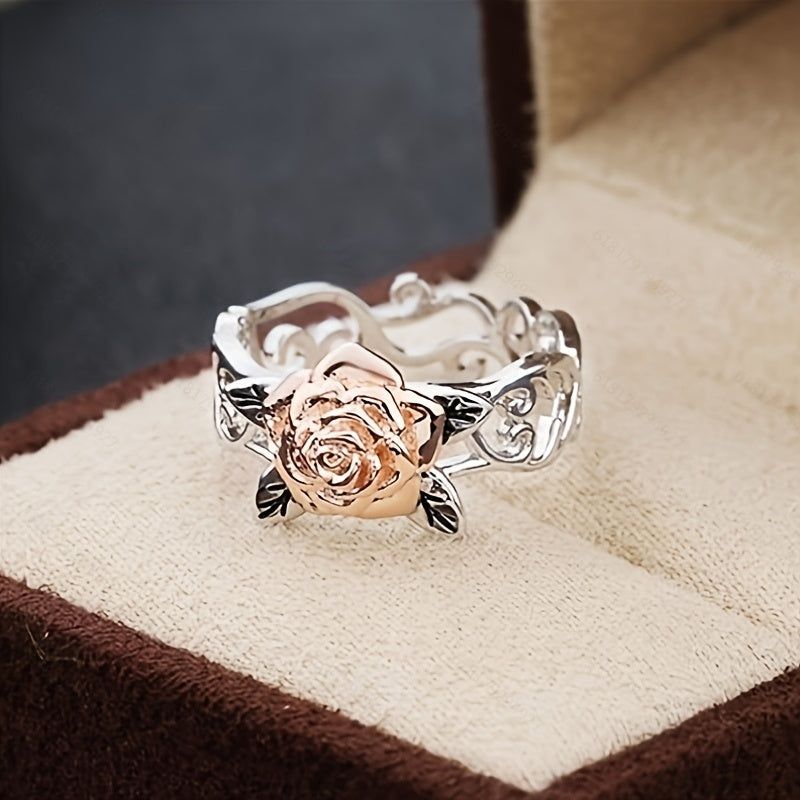 1pc Rose Gold Flower Ring European And American Retro Universal Color Separation Engagement Ring