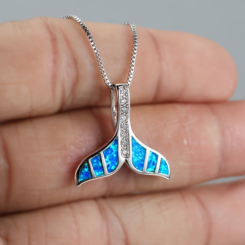Classic Silver Necklace Fashion Fish Tail Long Wedding Necklace Vintage Women Gemstone Charm Necklace