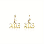 Golden / Silvery Number 2023 Design Hook Dangle Earrings Elegant Punk Style Alloy Jewelry Delicate Female Gift