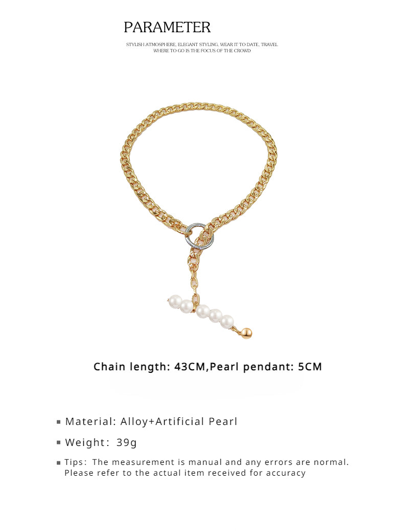 FN Metal Thick Chain Pearl Necklace LOJS81