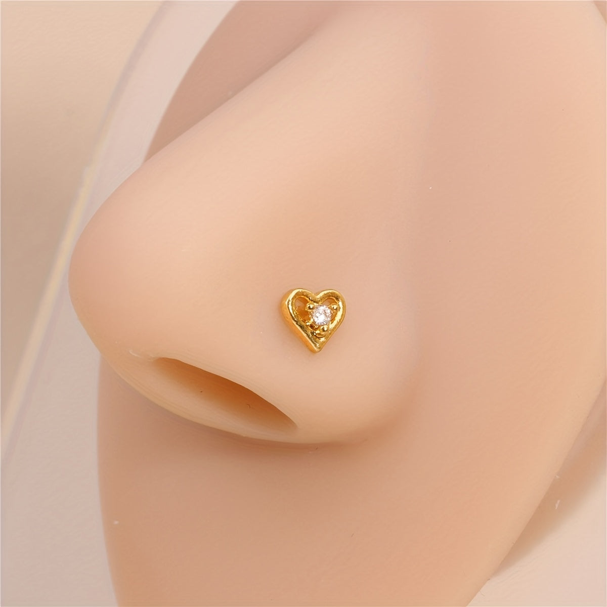 L Shaped Nose Ring Stud For Women Men CZ Love Heart Body Piercing Jewelry