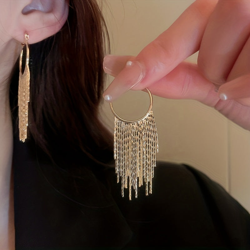 Silvery Sparkling Tassel Design Dangle Earrings Elegant Minimalist Style Copper 18K Gold Plated Jewelry Exquisite Female Gift