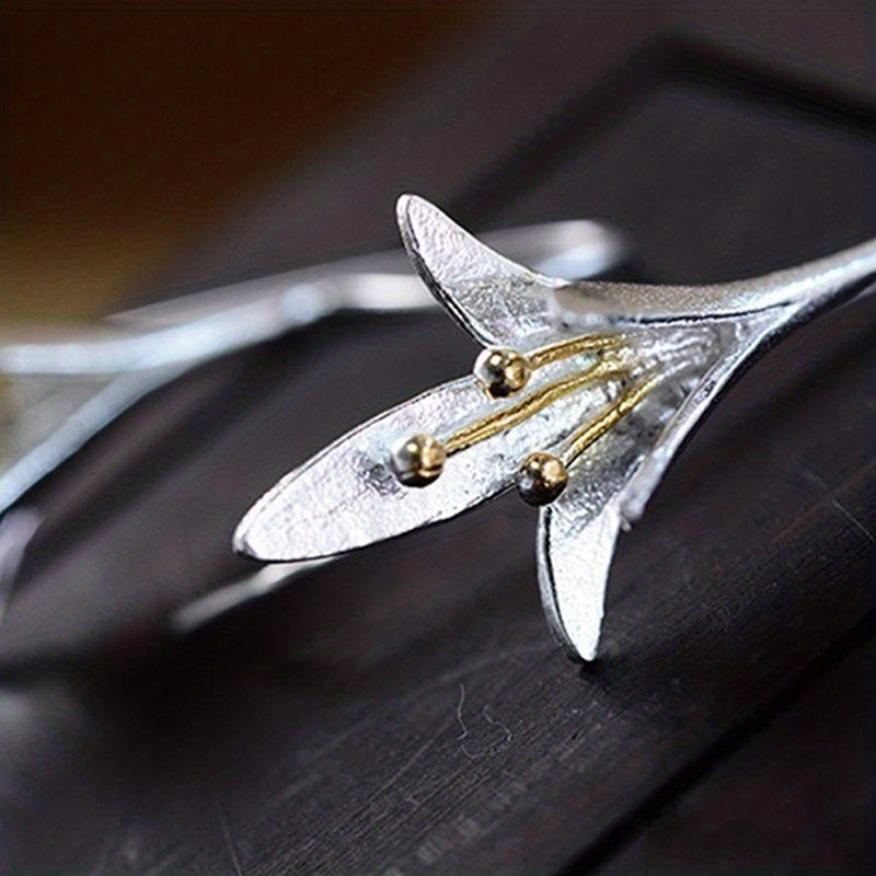 Vintage Blooming Flowers Two Tone Dangle Earrings for Women - 925 Silver Plated with Gold