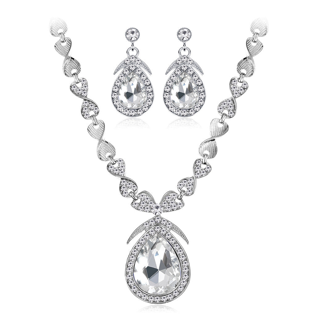 Elegant Crystal Water Drop Jewelry Set for Party and Prom