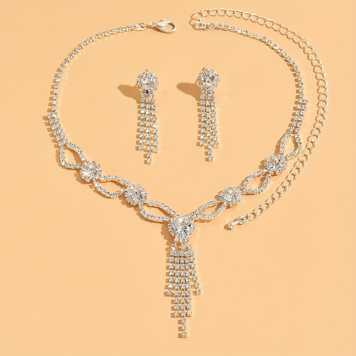 Elegant Rhinestone and Pearl Necklace and Earrings Set for Weddings and Parties