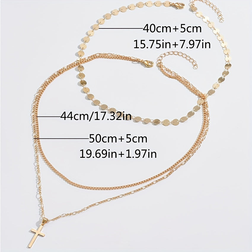 2pcs Cross & Round Disc Pendant Necklace