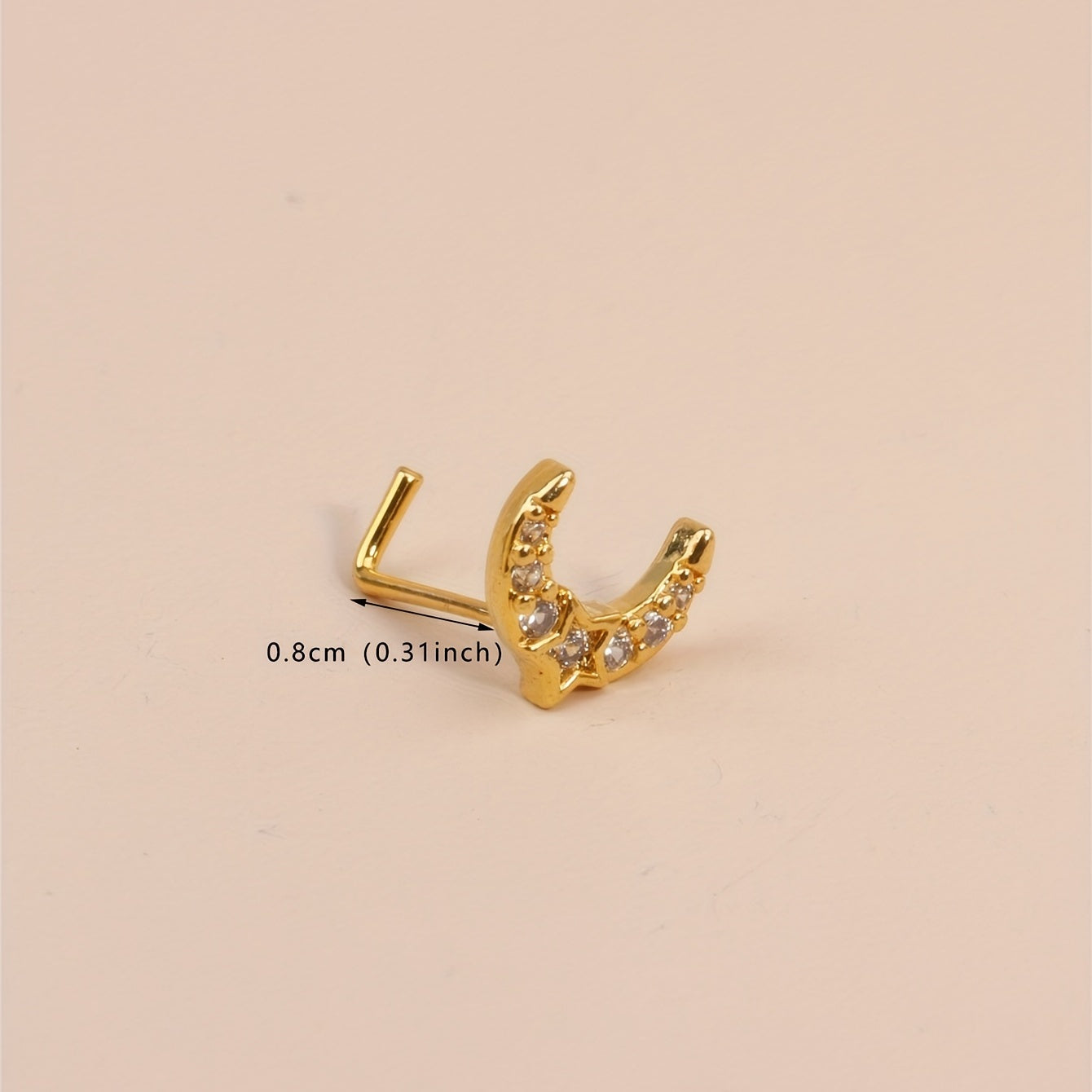 L Shaped Nose Rings Studs For Women CZ Moon Nose Piercing Jewelry