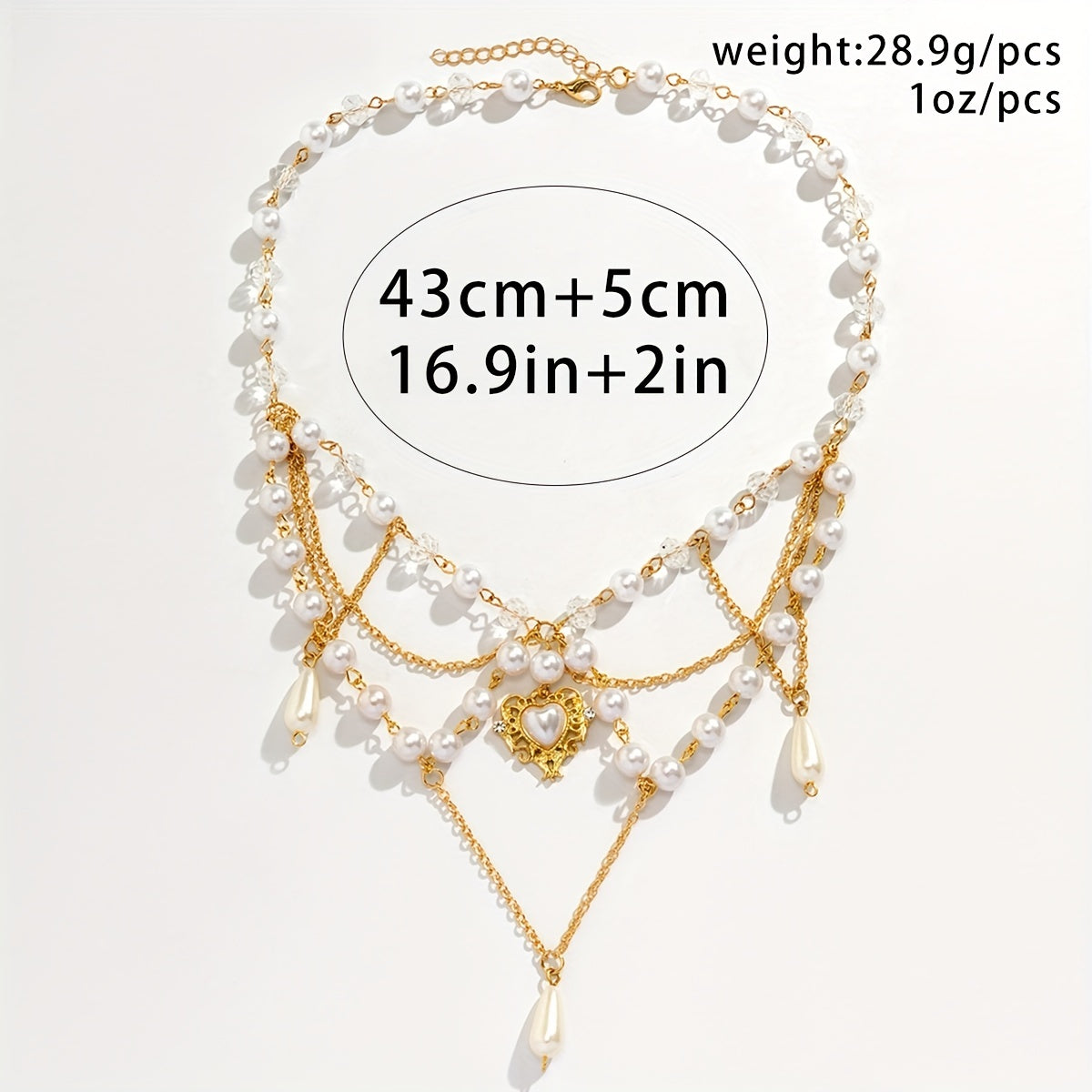 Baroque Vintage Multilayer Tassel Crystal Hollow Love Heart Pendant With Teardrop Shape Faux Pearl Necklace, Women's Holiday Accessories