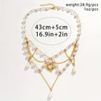 Baroque Vintage Multilayer Tassel Crystal Hollow Love Heart Pendant With Teardrop Shape Faux Pearl Necklace, Women's Holiday Accessories