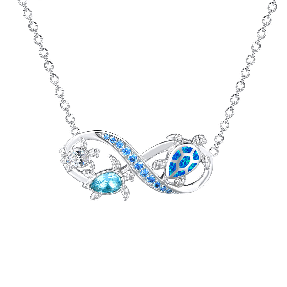 Stunning Blue Opal Turtle Infinity Symbol Pendant Necklace - Perfect Valentine's Day Gift!