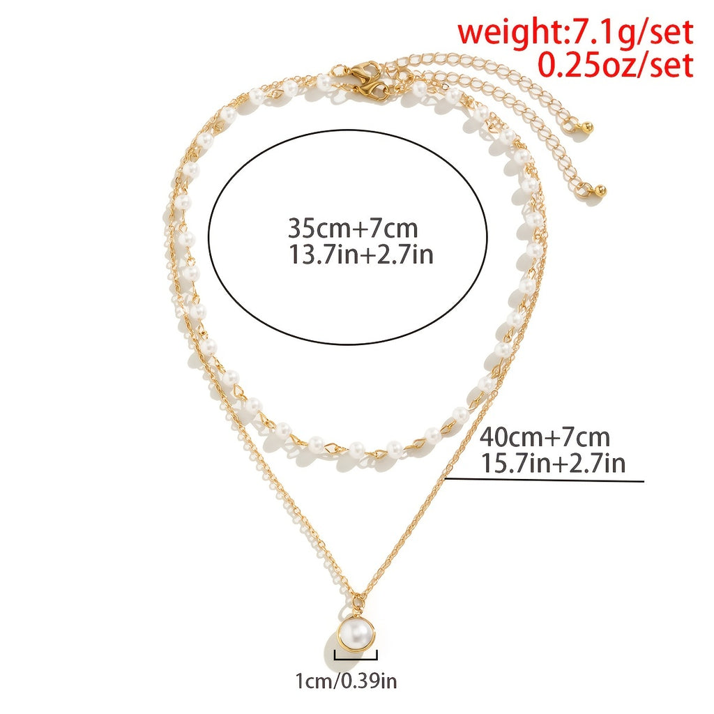 Elevate Your Style with our 2-Piece Temperament Necklace Set - Large Faux Pearls, Stackable Neck Chain, and Detachable Design for Women and Girls