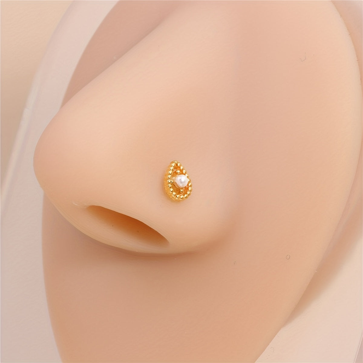 Inlaid Freshwater Pearl Water Drop Shape Nose Rings L Shaped Nose Studs Piercing Jewelry