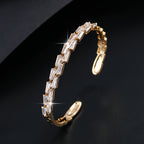 Shiny Bangle Bracelet Inlay Two Rows Tiny Geometry Shaped White Zircon Very Practical And Popular Sweet Jewelry For Women & Girls