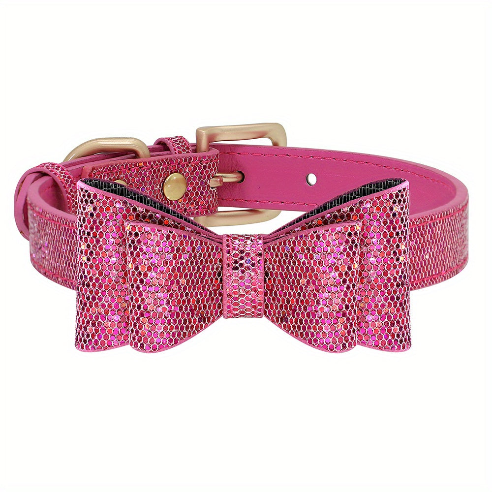 Bow Knot Dog Collar Adjustable Leather Puppy Cat Collars Bowknot Dog Kitten Necklace Accessories For Small Dogs Cats