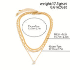 3pcs/Set Vintage Inlaid Zircon Love Triangle Pendant Flat Snake Copper Chain Multi-piece Necklace