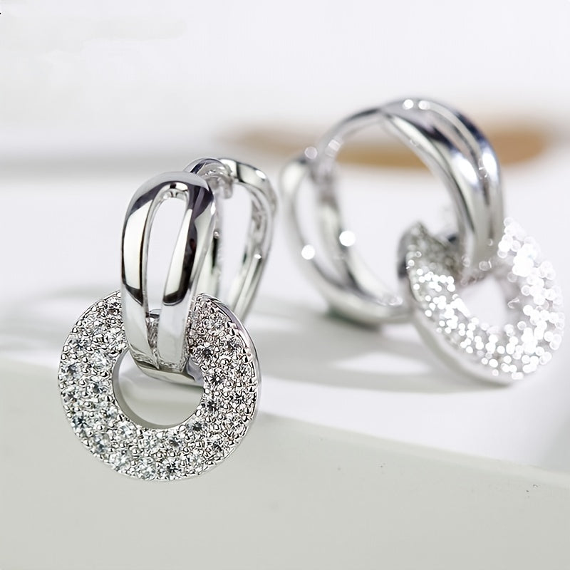 Gorgeous Silver Round Zircon Earrings - The Perfect Fashion Accessory for Stylish Women