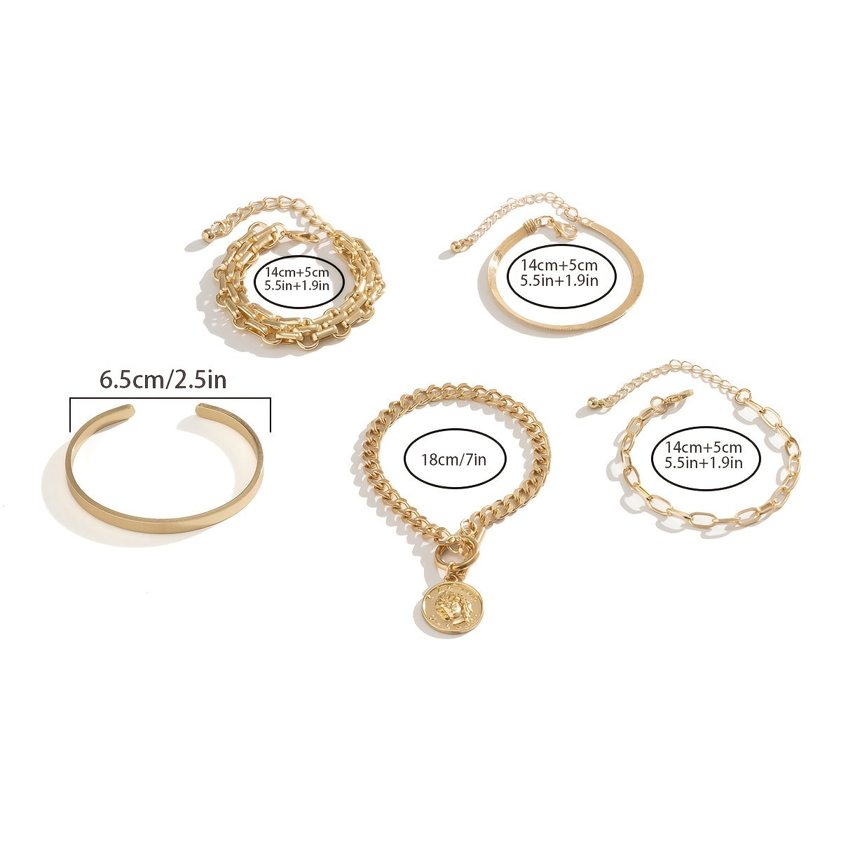 5-Piece Vintage Charm Bracelet Set - A Stylish Accessory for Women