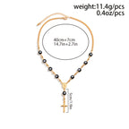 Devil's Eye Beaded Necklace Cross Shape Pendant Y-shaped Necklace Elegant Neck Chain Jewelry