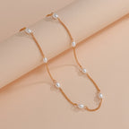 Stylish Alloy Chain Faux Pearl Ladies Necklace Holiday Banquet Prom Ornament