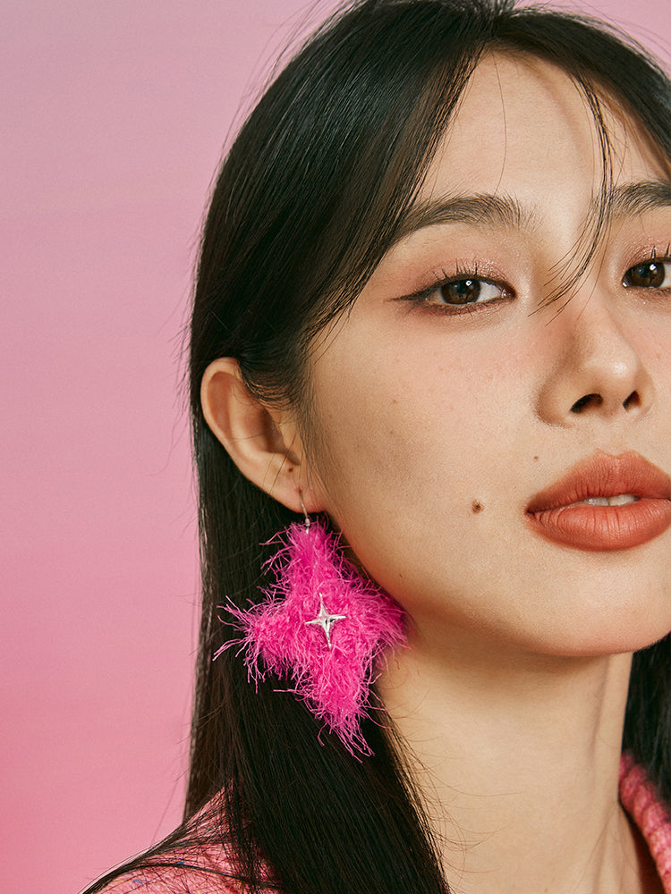 LB Hand Crochet "Star" Earrings 'Four Pointed Star' Ear Clip LOJL85