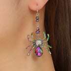 Halloween Colorful Rhinestone Spider Design Dangle Earrings Cute Vocation Style Zinc Alloy Jewelry Female Gift