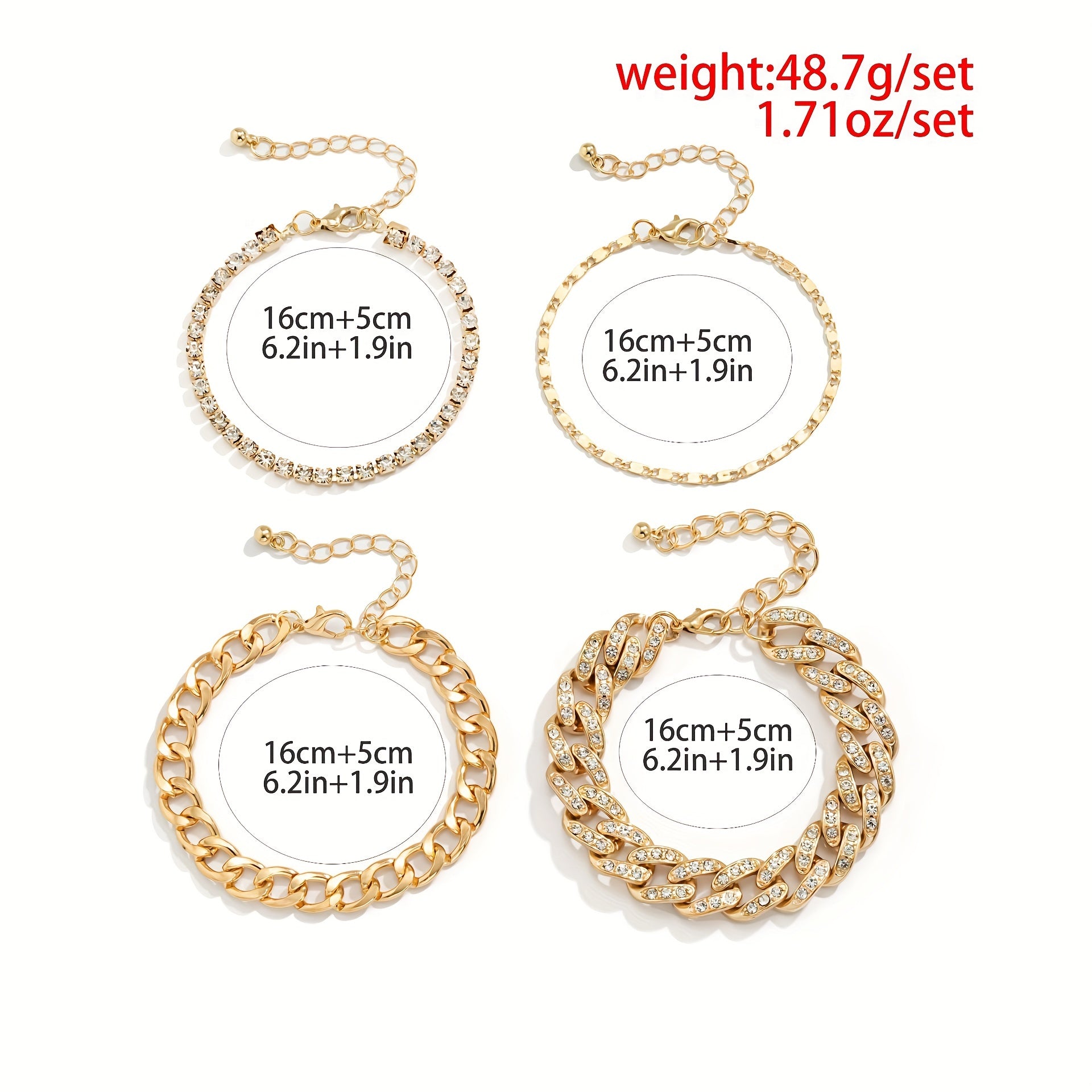 4-Piece Cuban Openwork Bracelet Set - A Perfect Gift for the Special Women in Your Life!