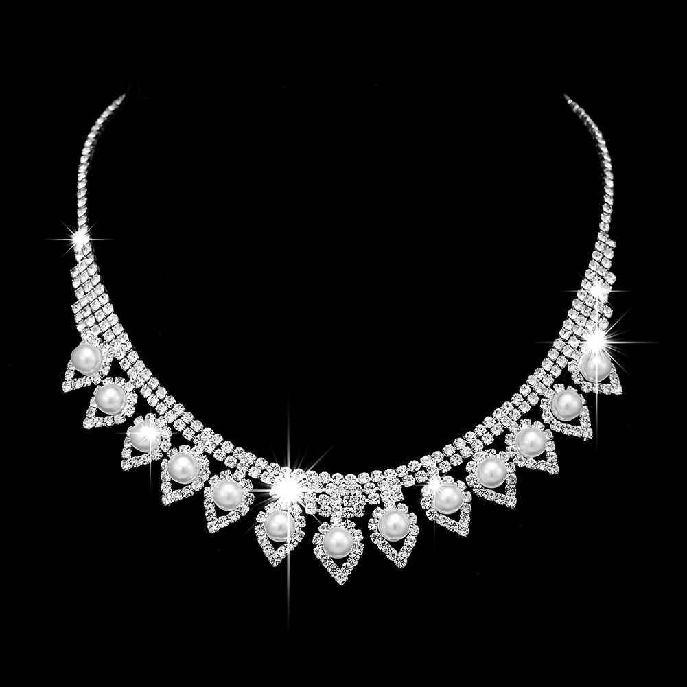 Elegant Faux Pearl and Rhinestone Necklace and Earring Set for Parties and Special Occasions
