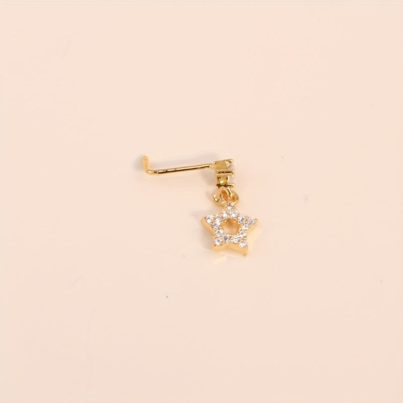 Mini Hollow Out Star Shape Pendant Nose Nail Inlaid Shiny Zircon L-Shaped Ear Cartilage Piercing Body Jewelry