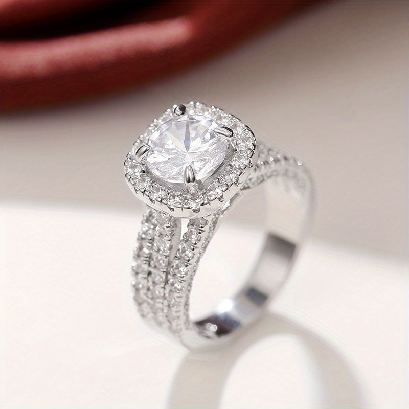 Sparkle in Style with our Micro Pave 3 Row Zircon Ring for Women - Perfect for Engagement, Wedding and Casual Parties!
